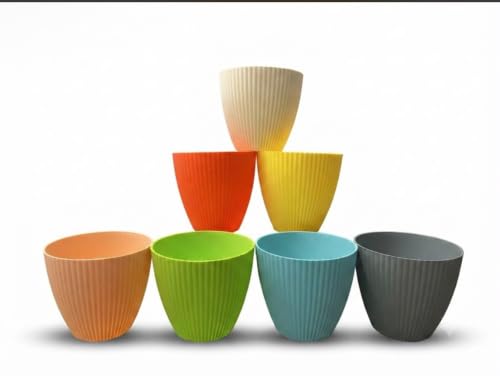 Image of Plastic Flower Pot for Indoor & Outdoor Plants | Decorative Round Planter | Lightweight Garden Pot (Set of 7)