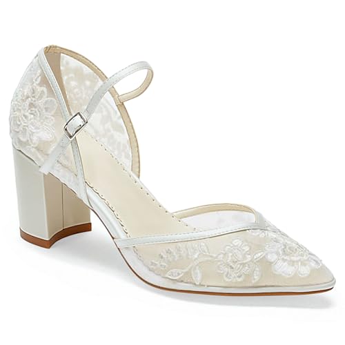 SIFIEELAR Womens LOW HEEL Sandals Ankle Strap Pointed Toe Sandals mesh wedding Party embroidery Shoes