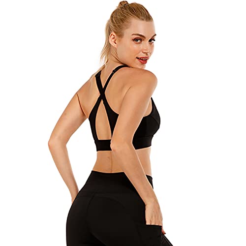 Cordaw Zip Front Sports Bra Adjustable Straps High Support Medium Impact Zipper Front Hook Running Bra Crisscross Padded, Black Medium #TOP2