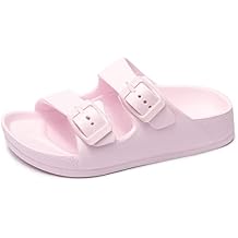 FUNKYMONKEY Unisex-Child Slides Double Buckle Adjustable EVA Flat Sandals for Boys Girls
