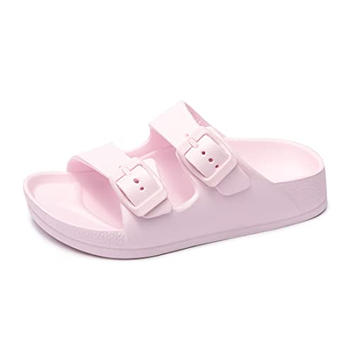 FUNKYMONKEY Kids Sandals for Boys and Girls – Lightweight, Non-Slip Slides with Adjustable Buckles, Comfortable Arch Support & Soft Sole Pink Summer Shoes for Little Kids(13 Little Kid, Light Pink)