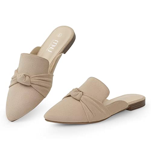 Musshoe Mules For Women Comfortable Pointed Toe Backless Slip-On Slides Loafer Flats With Knot,Nude 8 #TOP17
