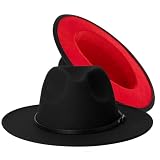Fedora Hats for Womens and Mens Two Tone Classic Wide Brim,Panama Hat Dress Hat with Belt Buckle Bla