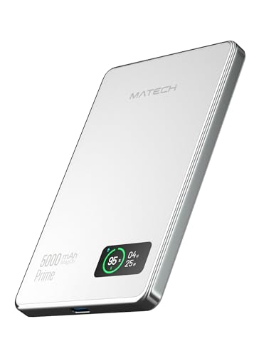 MATECH Qi2 モバイルバッテリー マグセーフ 超薄型 小型 軽量(薄さ8.7mm, 5000mAh)【MagSafe対応マグネット式最大出力15W ワイヤレス/タイプC PD22W/iPhone12~16対応】MagOn Prime 5000 (ホワイト)