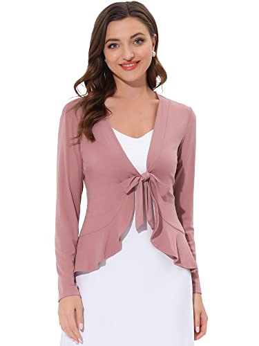 Image of Allegra K Women's Tie Front Cardigan Dressy Casual Cardigan Draped Ruffle Shrugs for Women Dresses