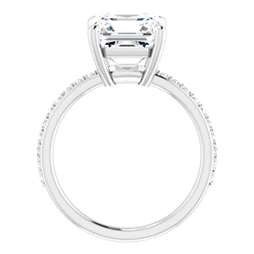 Jeweleryium 4 Ct Asscher Cut Colorless Moissanite Engagement Ring, Wedding/Bridal Ring Set, Solitaire Halo Style, Solid Sterling Silver Vintage Antique Anniversary Bridal Rings Gift For Her (4.5) #TOP3
