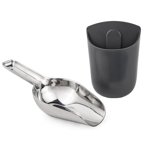 Image of GE Profile Opal Stainless Steel Scoop + Magnetic Holder, Ergonomic Grip, Works with most Opal Nugget Ice Makers