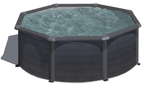 Gre KIT350GF - Piscina staccabile con decoro grafite, 350 x 120 cm, filtrazione 4 m3/h, con montanti laterali