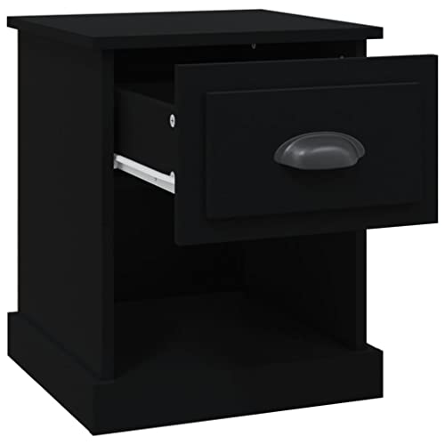 Table de chevet noire avec tiroir et rangement ouvert multifonction - 7