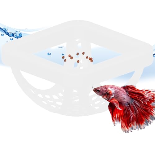 Image of Floating Betta Hammock and Feeding Ring, Aquarium Beta Hideout, Cave, Bed | 3D Printed Betta Fish Toys and Decor for Fish Tank, Resting Spots for Betta Fish, Small, White