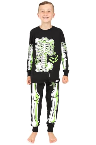 ThePyjamaFactory Skeleton Glow In The Dark Boys Girls Long Unisex Pyjamas (8-9 Years) Black