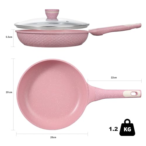 DYGG Antihaft Bratpfanne 20 cm mit Glasdeckel-pfanne 20 cm Rosa – Ansicht 2