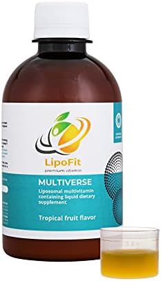 LIPOFIT Liposomal Organic Multivitamin, Liposomal Vitamin C Liquid Vitamins with Vitamin A, D, E, K, B-Complex Liquid Multivitamins for Immune Support For Women And Men–Tropical Fruit Flavor