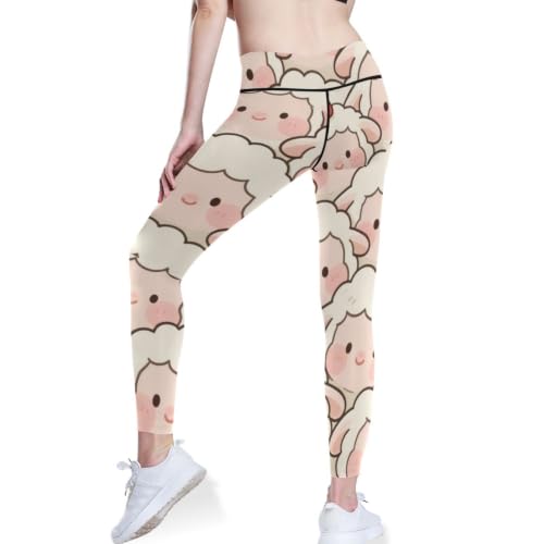 Leggings de yoga estampados para mujer mallas activewear capri control abdomen ovejas blancas 3