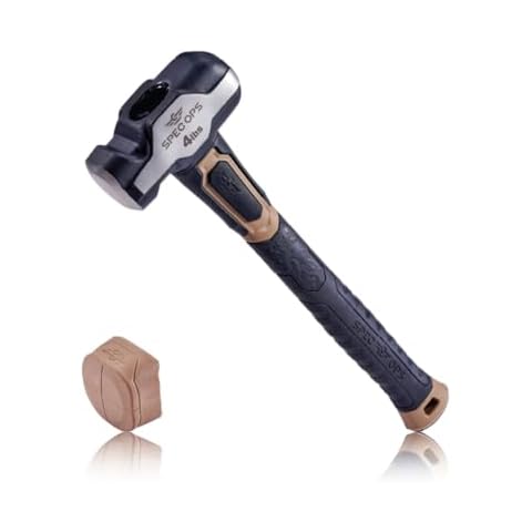Spec Ops Tools Engineering Hammer, 4 lb Sledge hammer with Removable Soft Mallet Cap & Bi-Material Shock Absorbing & Vibration Dampening Handle, 3% Donated to Veterans, Black/Tan Cover