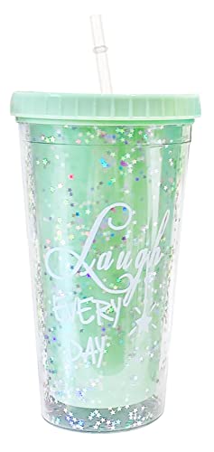 Irtyif Gobelet de voyage à double paroi, Tasse à café réutilisable, Tasse de thé au lait 550ML Double tasse de transparente tasse de voyage avec tasses en plastique de paille vert clair