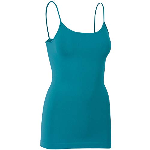 Womens Soft Stretchy Solid Color Essential Spaghetti Strap Long Tank Top Cami