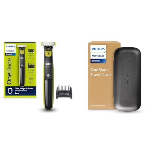 Philips Norelco OneBlade Travel Kit Bundle - Philips Norelco OneBlade 360 Face Hybrid Electric Trimmer & Shaver, QP2724/90 + Travel Case. QP401/90