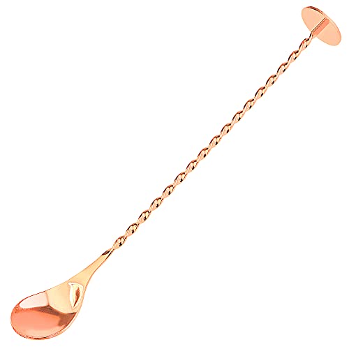 BarBits Cuillère de bar classique avec presse-purée 27 cm - Cuillère à cocktail torsadée - Plaqué cuivre Cover