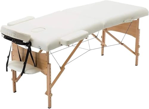 PSNKLMM Mesa de Masaje Facial Plegable de 28 Pulgadas de Largo y 28 Pulgadas de Ancho y Altura Ajustable con Estuche de Transporte para Fisioterapia Y Tatuaje(Cream)