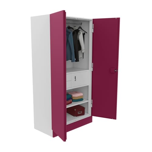 Image of Interio by Godrej Almirah Auraline Men Premium 2-Door Steel Almirah, Cupboard for Clothes (Textured Berry), 1-Year Warranty, 2 Shelves, 1 Locker, 2 Drawers