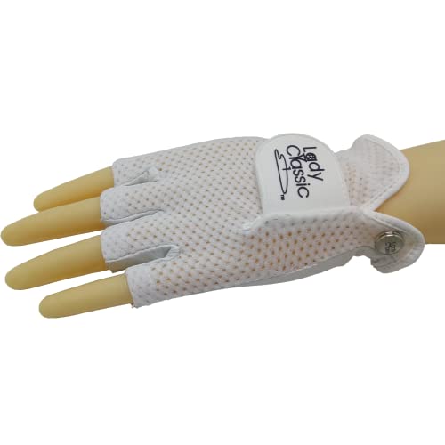 Xeirpro New Lady Classic Women's Mesh Cool Half Golf Gloves With Premium Cabretta Leather - Breathable, Perfect For Summer Worn On Right Hand (White/White, Medium) #TOP1