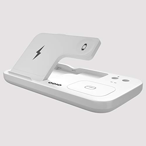 ODIO OW01 4 in 1 Qi-Certified Fast Charging Station 15W Foldable Charging Dock Compatible with iWatch Series 654321,Airpods/Pro, iPhone 12 Series, 11/11pro Max/X/XS/XR/XS Max, Apple Pencil - White