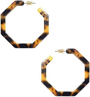 wowshow Acrylic Resin Hoop Earrings for Women Statement Fashion Geometric Octagon Earrings