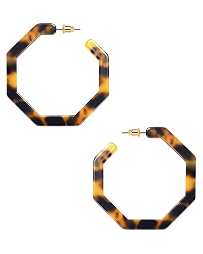 wowshow Acrylic Resin Hoop Earrings for Women Statement Fashion Geometric Octagon Earrings