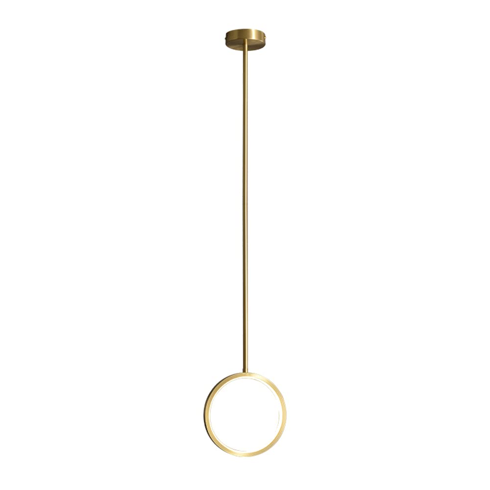 Luz colgante minimalista LED de anillo de cobre para un dormitorio elegante