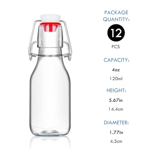 YEBODA 12 Pack 4oz Swing Top Glass Bottles,Small Flip Top Glass bottles with airtight Caps for Home Brewing,Kombucha,2nd Fermentation,Kefir,Beverages,Soda,Oils,Vinegar,Limoncello,Vanilla extract