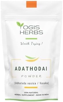 YOGIS HERBS Adathodai Powder — Adhatoda vasica/Vasaka/Adusa/Malab...
