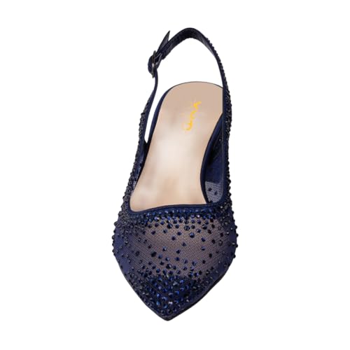 XYD Women's Elegant Rhinestone Pumps Sheer Mesh Slingback Block Low Heels Pointed Toe Slip On Crystal Bridal Wedding Shoes2