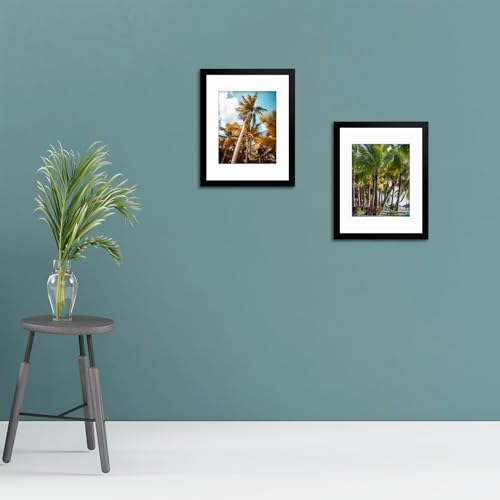 Image of Frametory, 11x14 Picture Frame - Display 8x10 Photo with Mat - Wide Molding - Preinstalled Wall Mounting Hardware (Black, 4-Pack)
