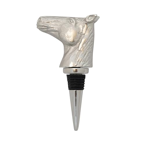 Creative Co-Op Cast Aluminum Horse Head Bottle Stopper in Kraft Box, Nickel Finish
