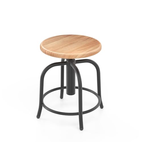 OEF Furnishings OEF6800W-10 Commercial Height-Adjustable Swivel Stool with Wood Seat (19 to 25-Inch, Black Frame, Natural Wood Seat)