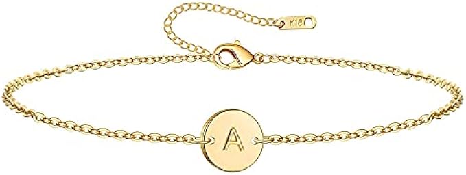 Initial Charm Bracelet for Women 18K Gold Plated stainless steel Coin Disc Engraved Letter Bracelet Personalized Monogram Name Bracelet