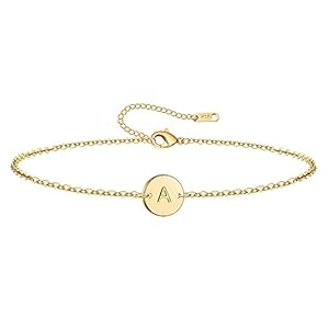 Ovian Initial Charm Bracelet for Women 18K Gold Plated stainless steel Coin Disc Engraved Letter Bracelet Personalized Monogram Name Bracelet