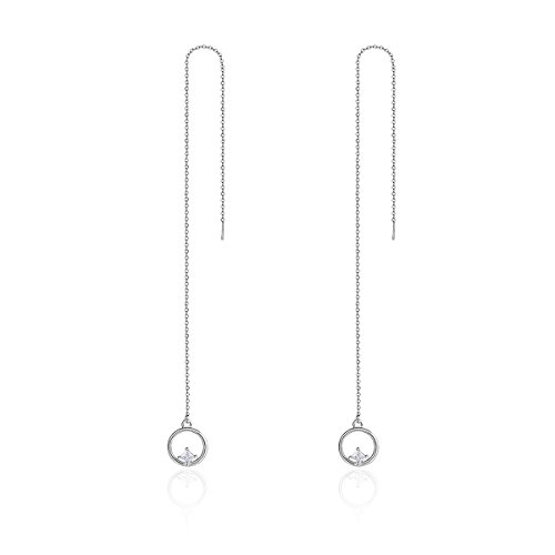 Boucles d'oreilles argent 925 de luxe à longues pampilles géométriques en zircon