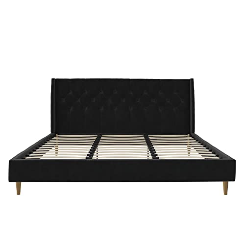 Novogratz The Her Majesty Upholstered Bed, King, Black Velvet #TOP4