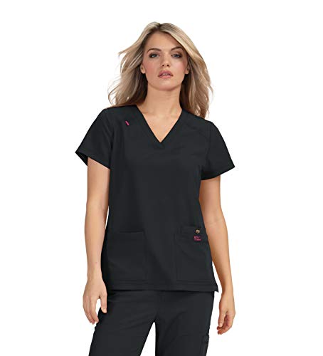 KOI Betsey Johnson Freesia Women's 3-Pocket Scrub Top Black Large