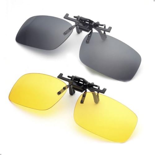 Kit 2 Clip On Polarizado Para Sobrepor Óculos de Grau Óculos de Sol Dirigir Pesca (Preto-Amarelo)