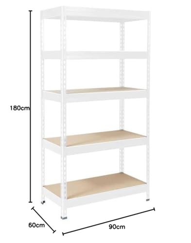 KARAT Estantería para cargas pesadas para garaje, sótano, taller, estantería con ranuras, estantería de almacenamiento, estantería esquinera, estantería para neumáticos, estantería de rejilla (blanco, - imagen 2