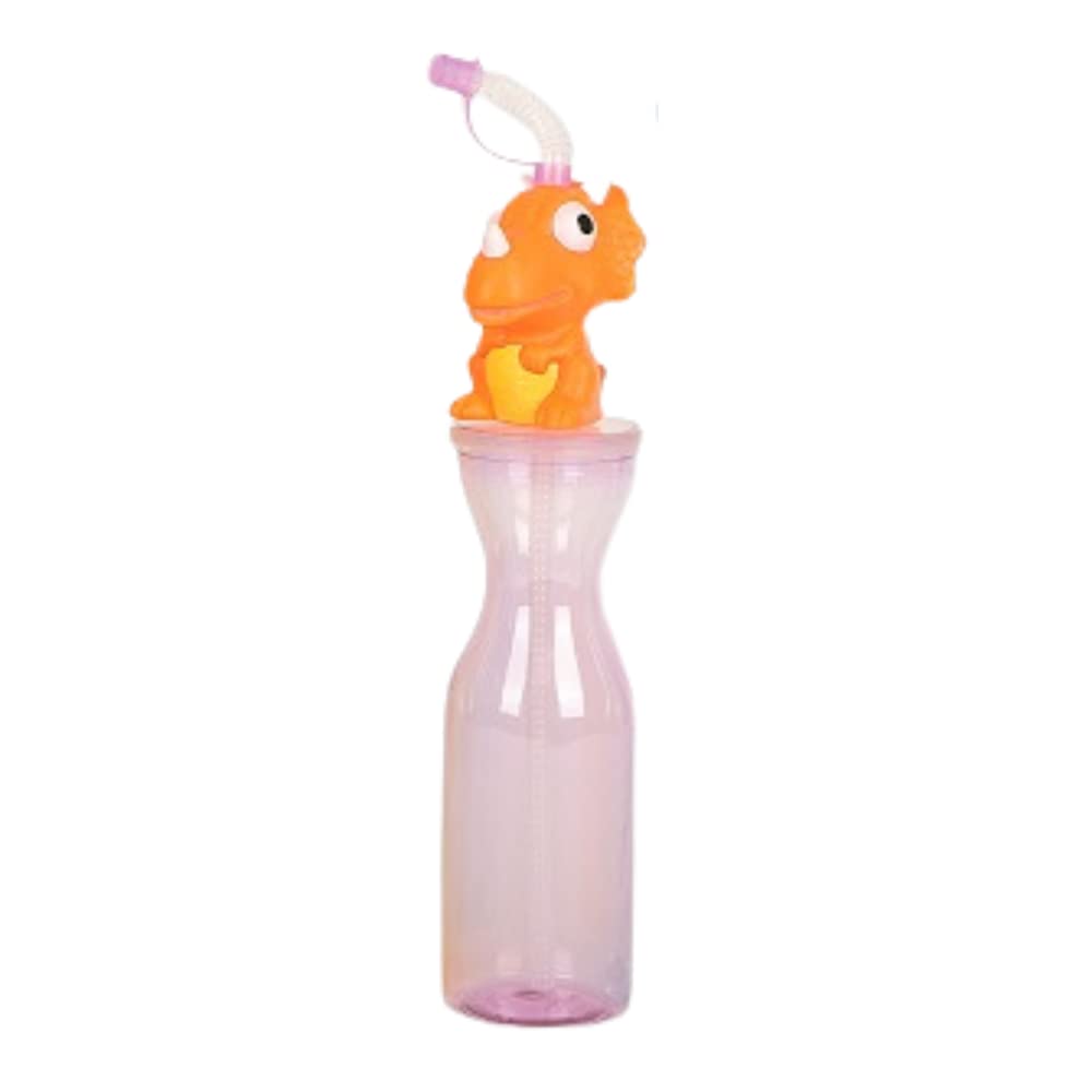 Fabfinds Orange Dinosaur Kids Drinks Bottle With Straw For School Work Bpa Free Giftable 500Ml (Orange Dinosaur)