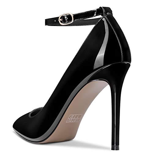 DearOnly Womens Heel Pumps Pointed Toe Ankle Strap Stiletto High Heel Patent Dress Shoes 4 Inch3