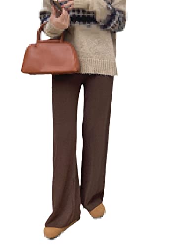 Pantalon en tricot pour femme ample et confortable couleur café