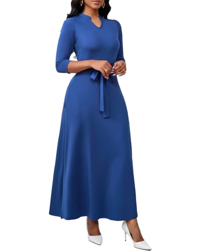 Image of BubFee Maxi Dresses for Women Semi Formal Long Dress 3 /4 Sleeve Casual A-line Church Dresses with Pockets