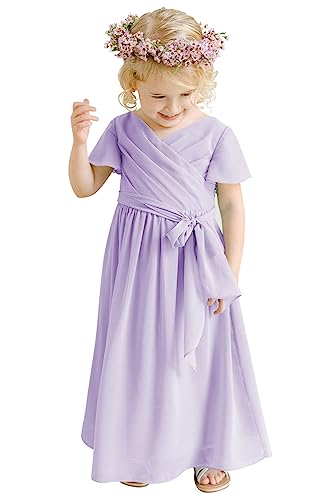 Stylefun V Neck Junior Bridesmaid Dresses Long Wedding Flower Girl Dress for Teen Girls Communion Dresses