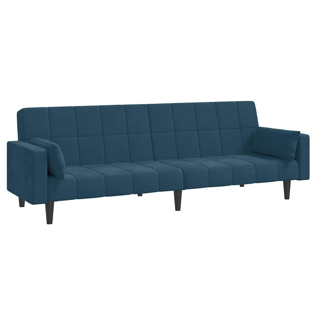 Sofá cama de 2 plazas terciopelo azul con 2 almohadas, sofá plegable con marco de madera para salón, habitación de invitados, oficina
