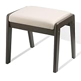 Vanity Stool Ottoman Foot Stool, HOUCHICS 17'H Vanity Chair with Padded Large Square Wooden Vanity Stool, Multifunctional Vanity Bench & Ottomans for Living Room Makeup Room Bedroom Dark Walnut-Beige
